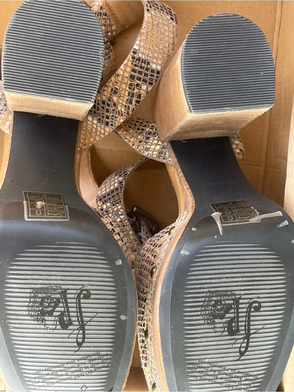 Free People Brown/Beige Snake Print Strappy Platform Block Heel Sandals Size 7